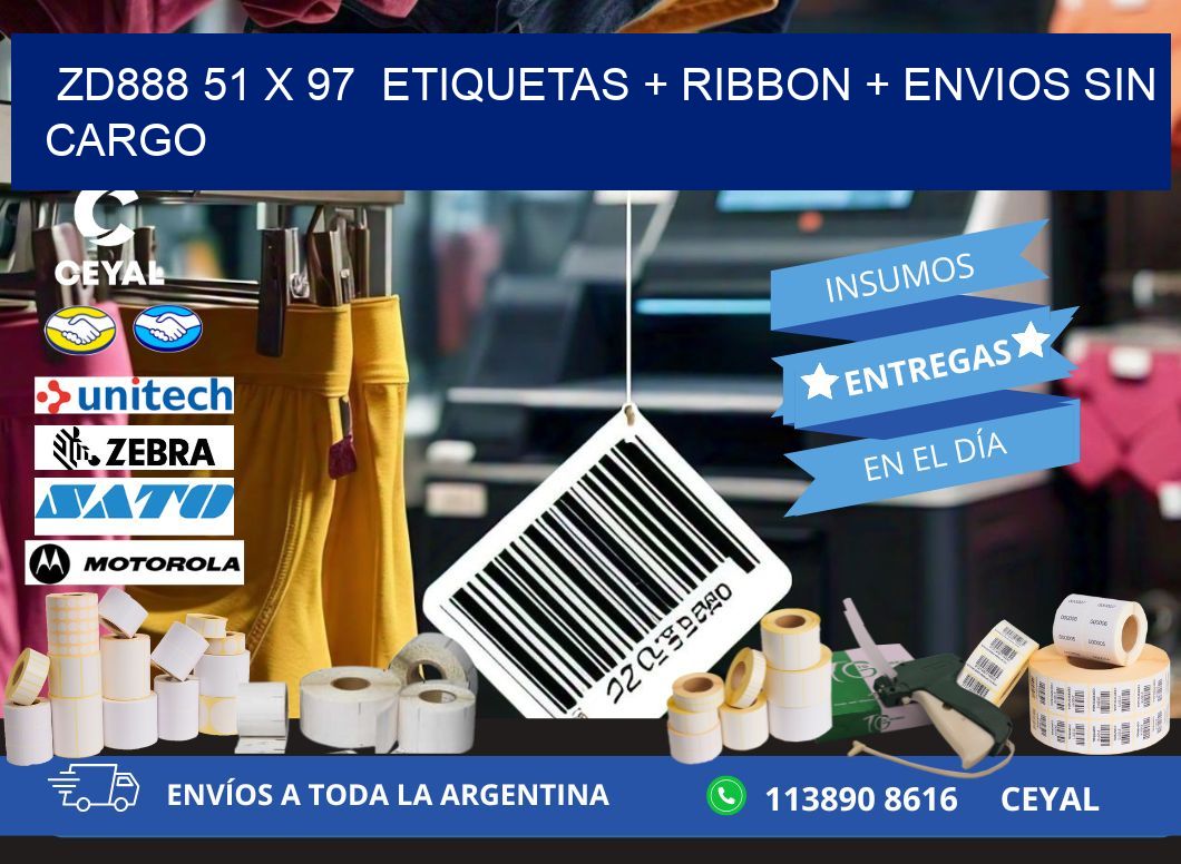 ZD888 51 x 97  etiquetas + ribbon + envios sin cargo