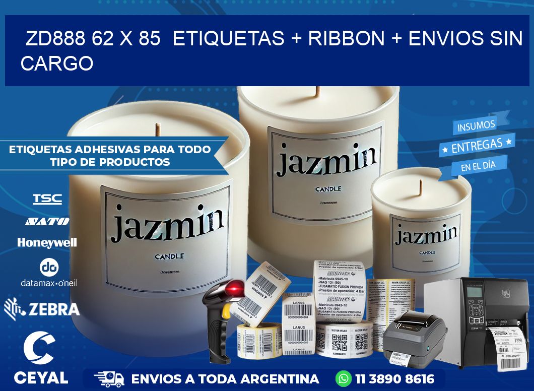 ZD888 62 x 85  etiquetas + ribbon + envios sin cargo