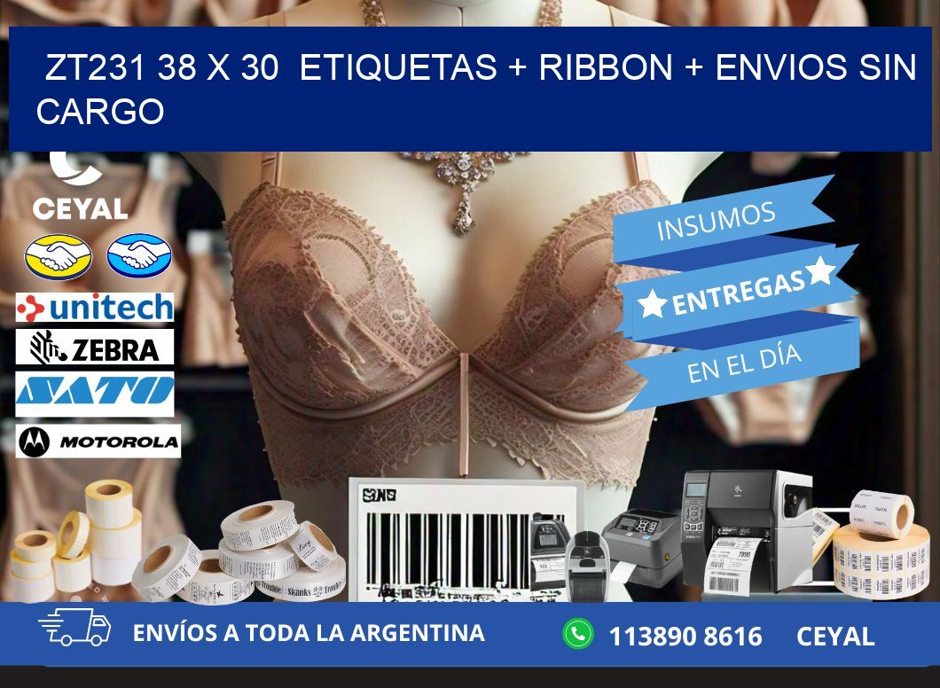 ZT231 38 x 30  etiquetas + ribbon + envios sin cargo