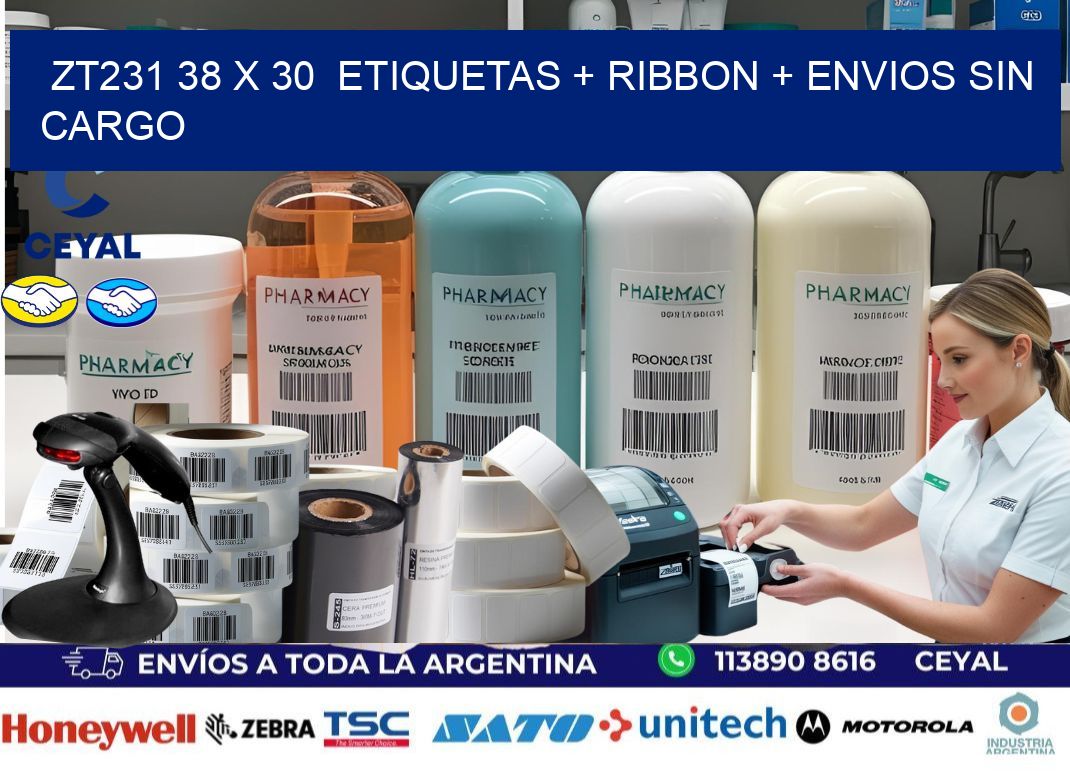 ZT231 38 x 30  etiquetas + ribbon + envios sin cargo