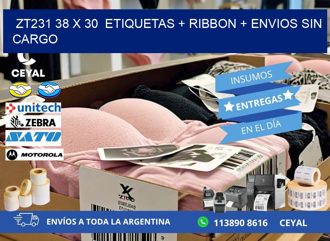 ZT231 38 x 30  etiquetas + ribbon + envios sin cargo