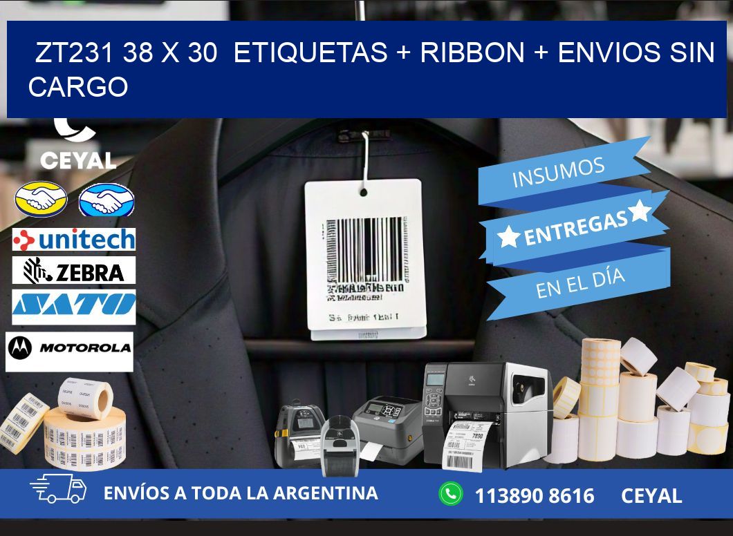 ZT231 38 x 30  etiquetas + ribbon + envios sin cargo