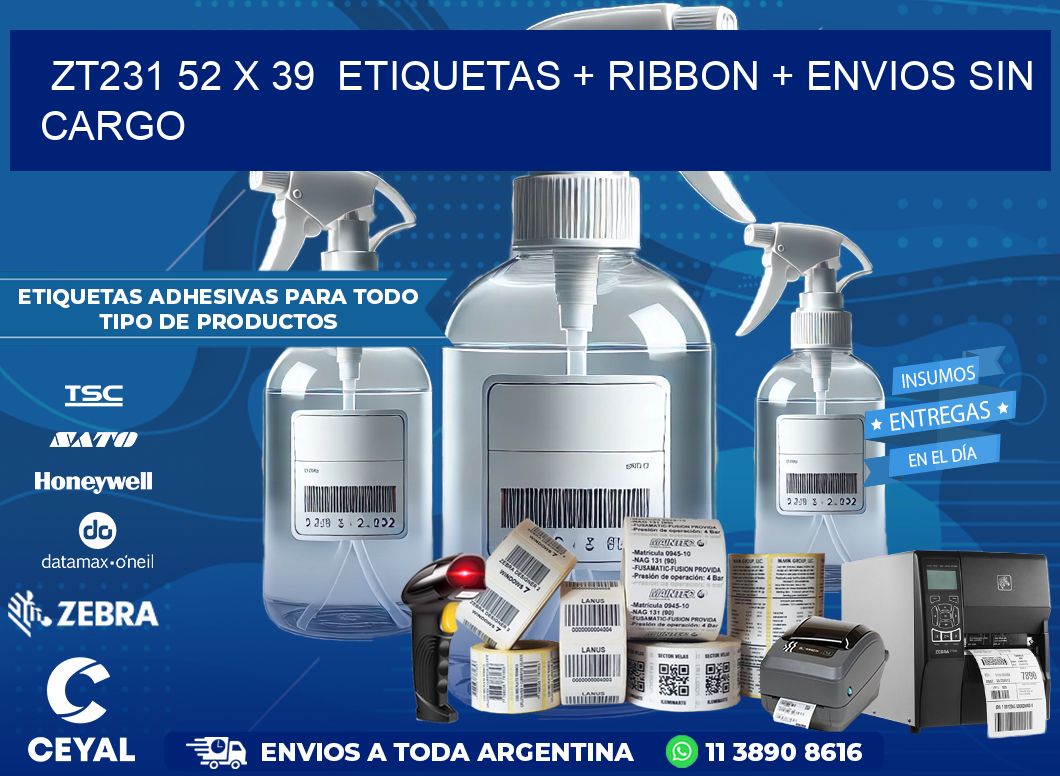ZT231 52 x 39  etiquetas + ribbon + envios sin cargo