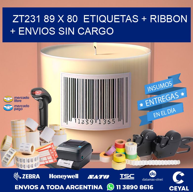 ZT231 89 x 80  etiquetas + ribbon + envios sin cargo