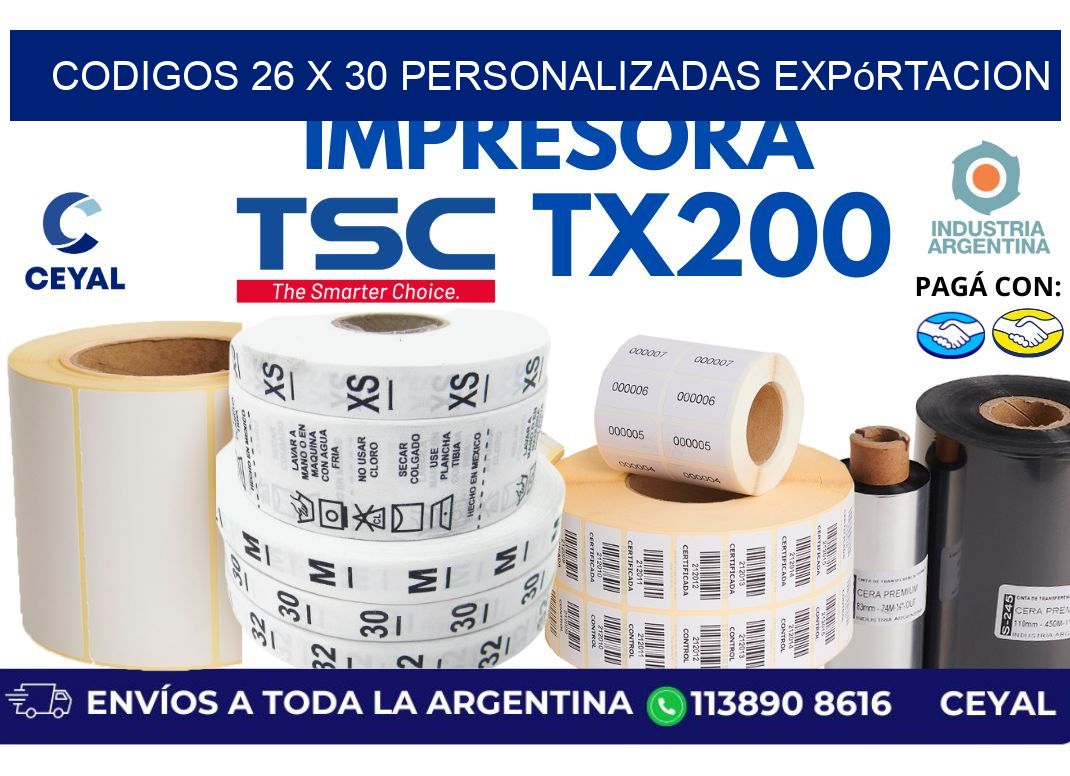 codigos 26 x 30 personalizadas expórtacion