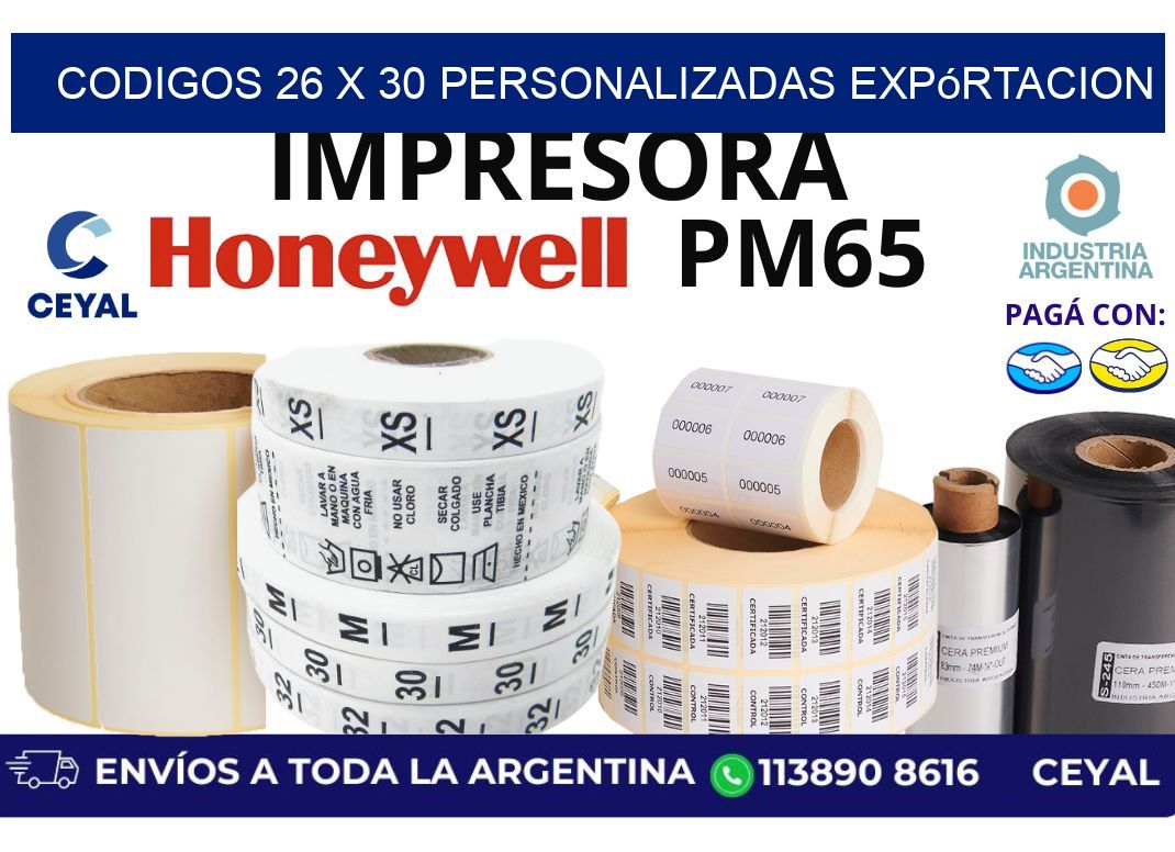 codigos 26 x 30 personalizadas expórtacion
