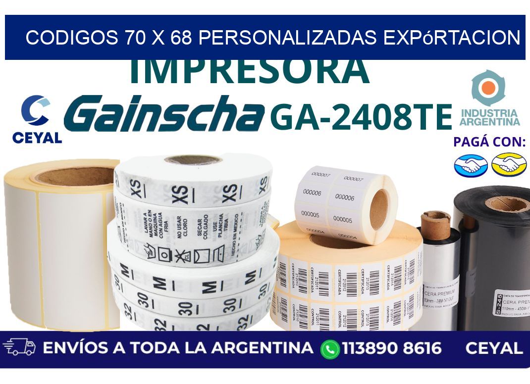 codigos 70 x 68 personalizadas expórtacion