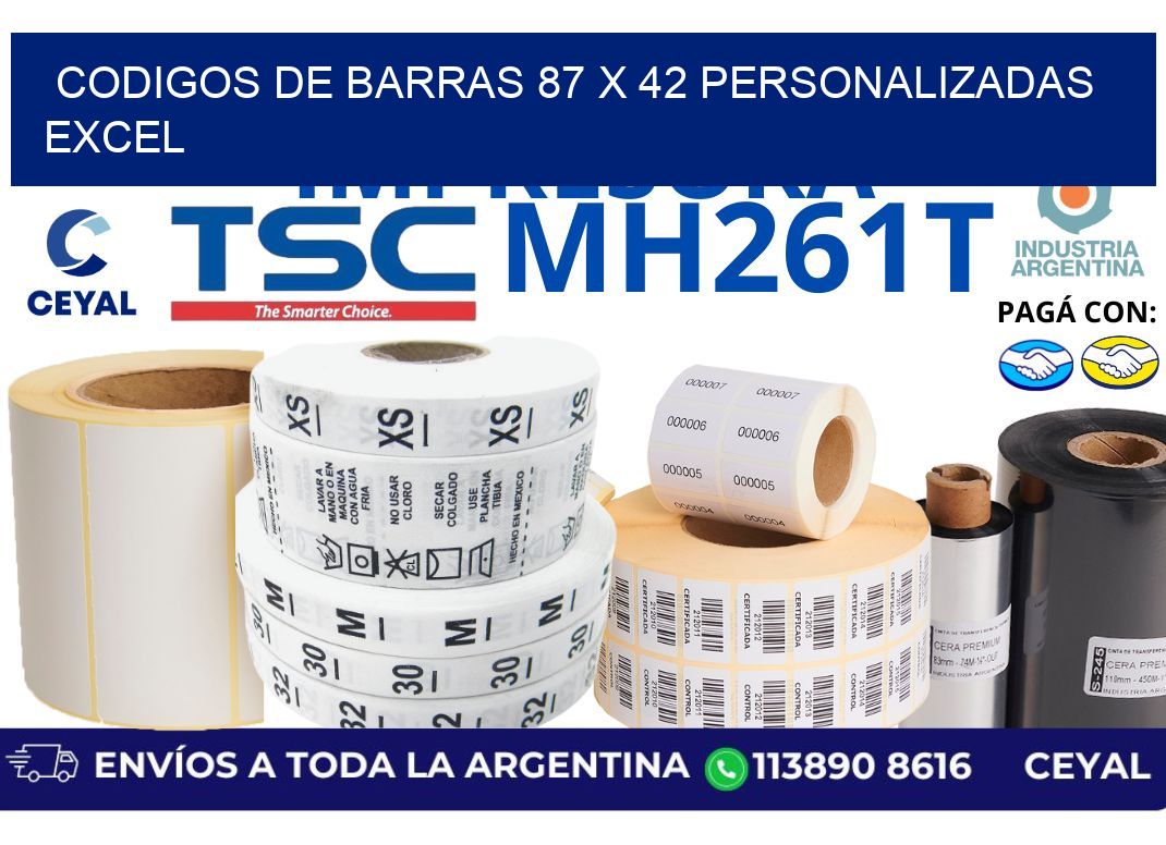 codigos de barras 87 x 42 personalizadas excel