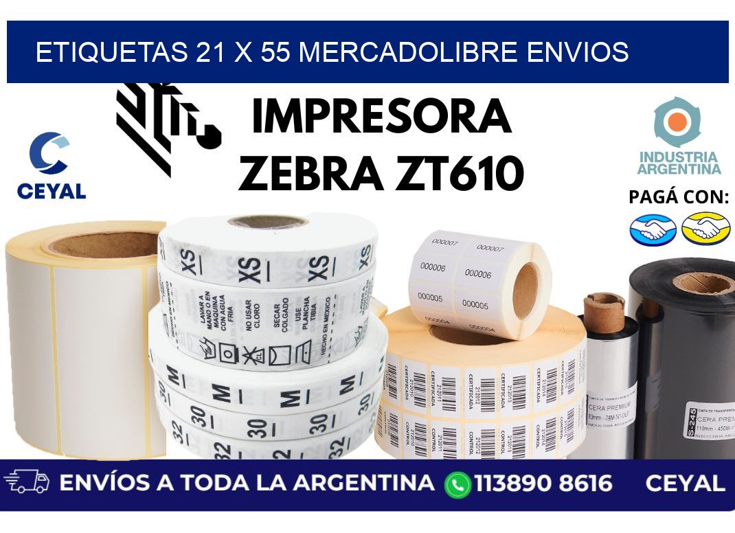 etiquetas 21 x 55 mercadolibre envios