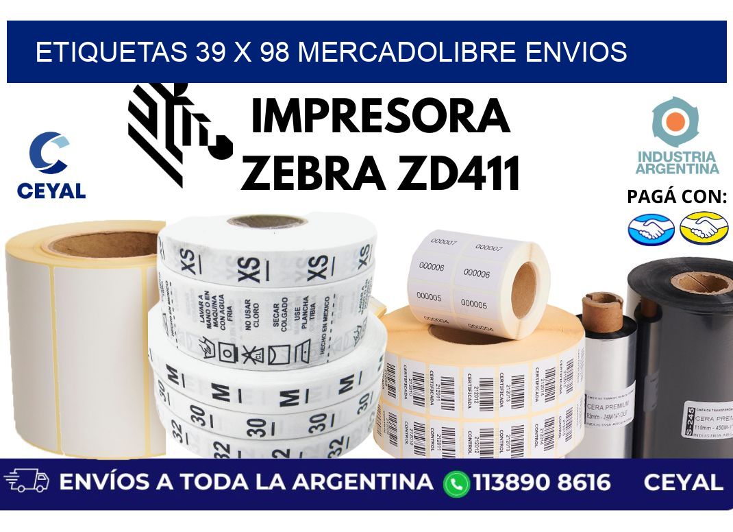 etiquetas 39 x 98 mercadolibre envios