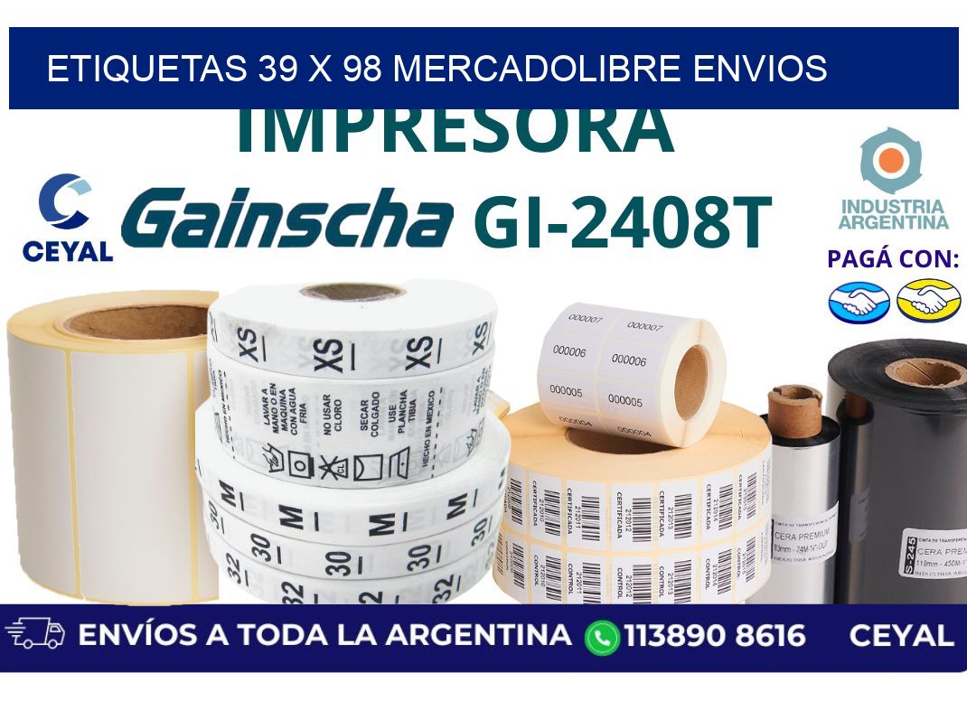 etiquetas 39 x 98 mercadolibre envios