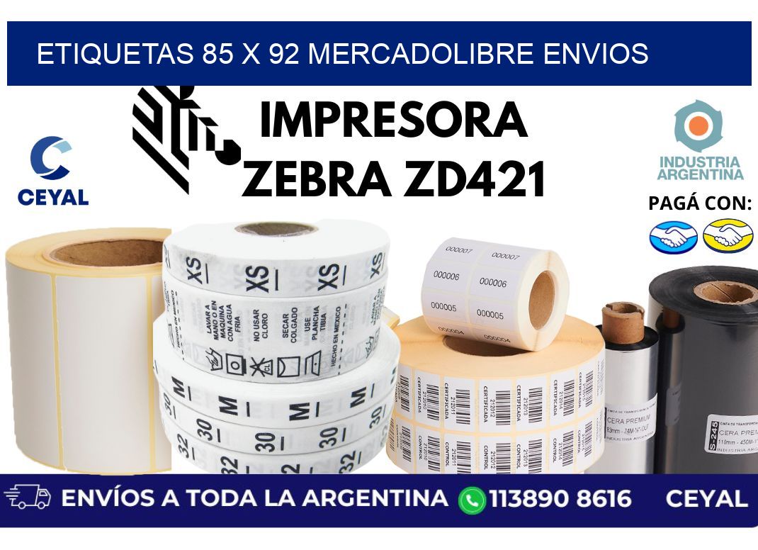 etiquetas 85 x 92 mercadolibre envios