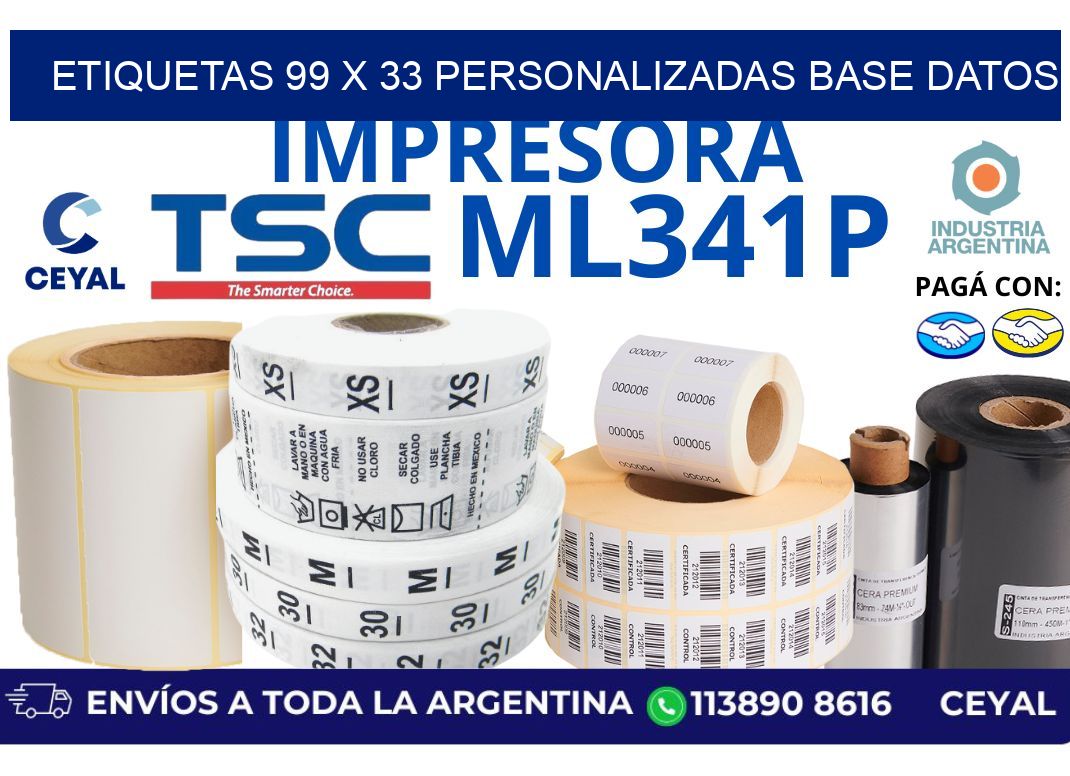 etiquetas 99 x 33 personalizadas base datos