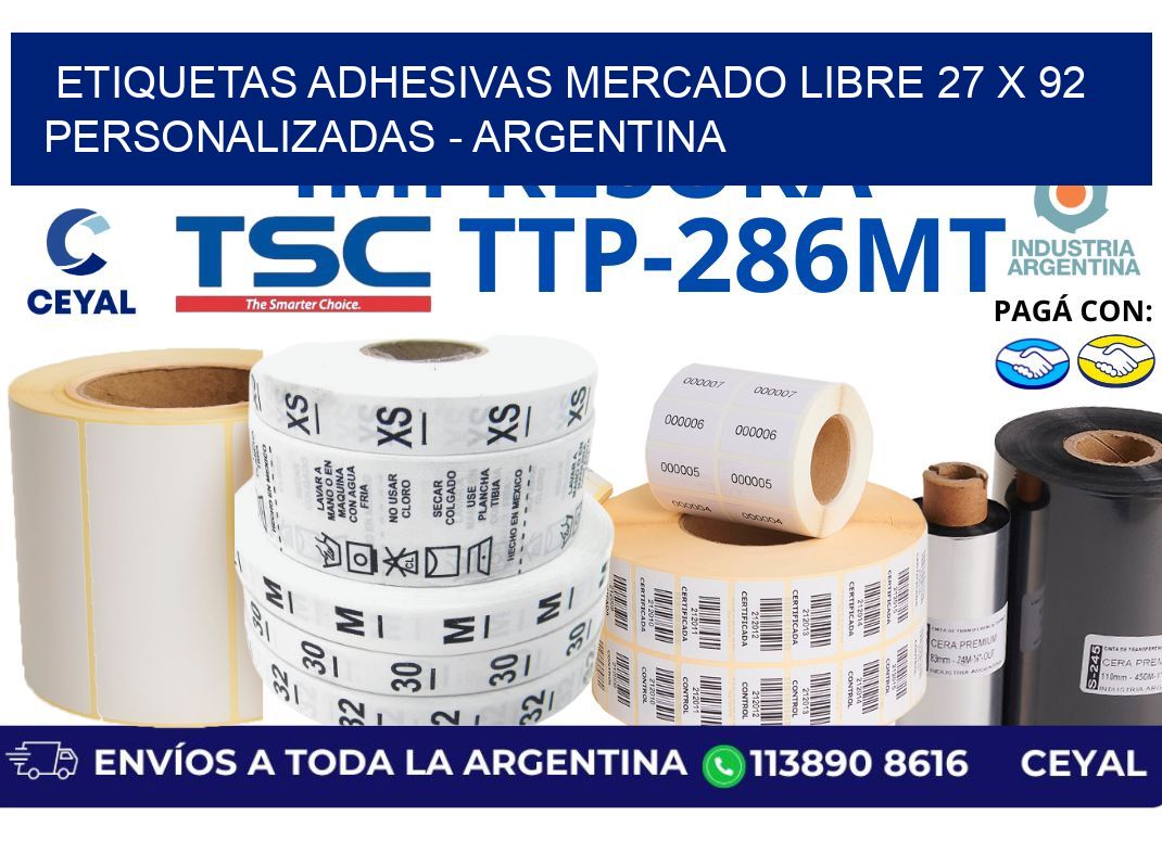 etiquetas adhesivas mercado libre 27 x 92 personalizadas – Argentina