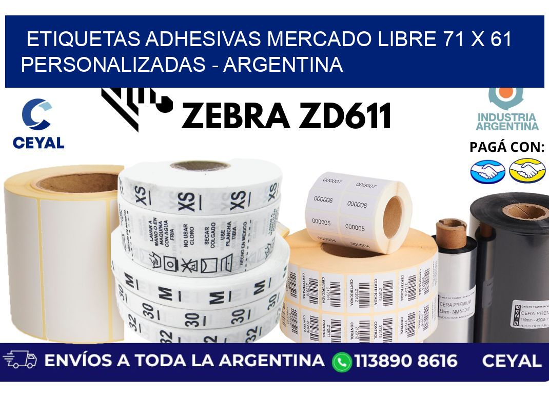 etiquetas adhesivas mercado libre 71 x 61 personalizadas - Argentina