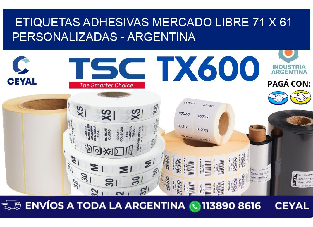 etiquetas adhesivas mercado libre 71 x 61 personalizadas - Argentina