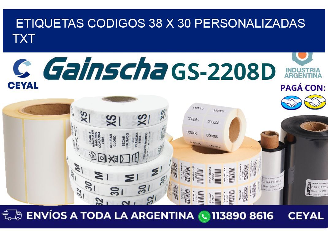 etiquetas codigos 38 x 30 personalizadas txt
