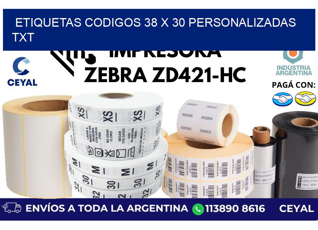 etiquetas codigos 38 x 30 personalizadas txt