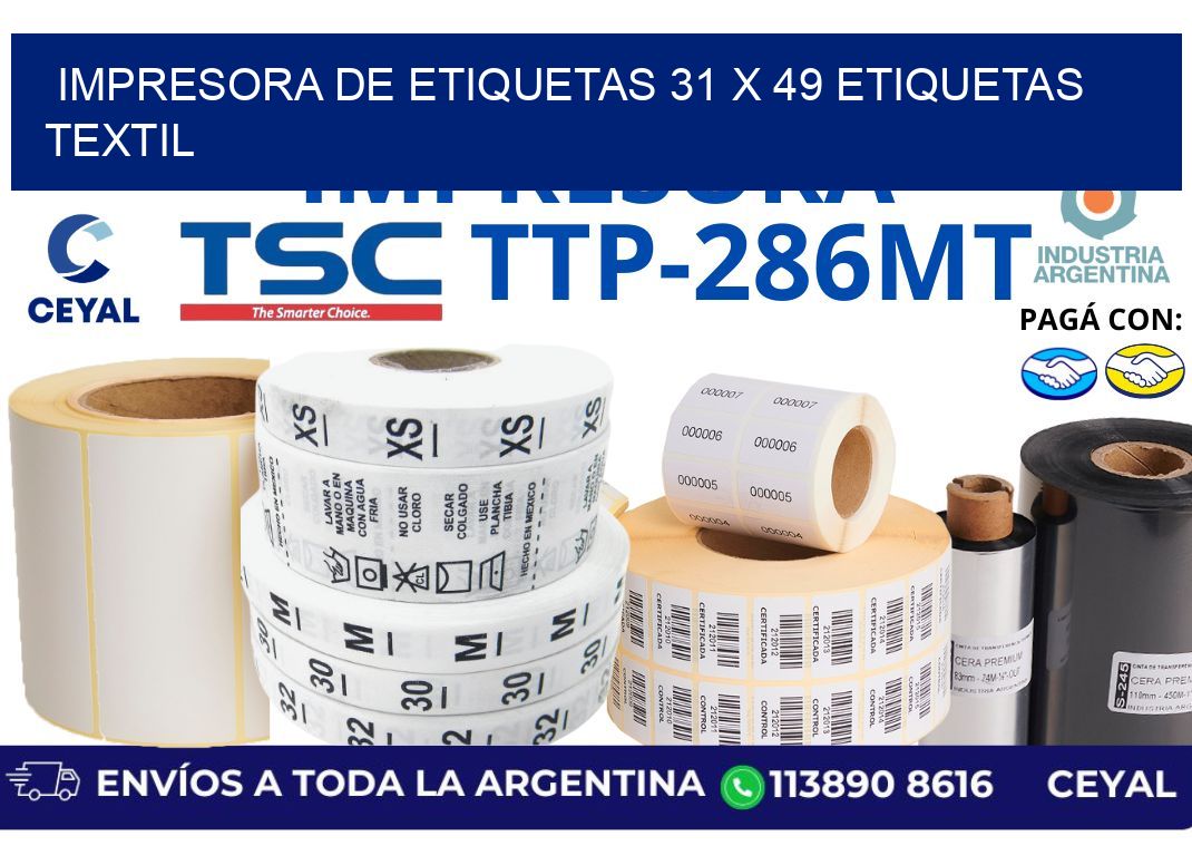 impresora de etiquetas 31 x 49 etiquetas textil