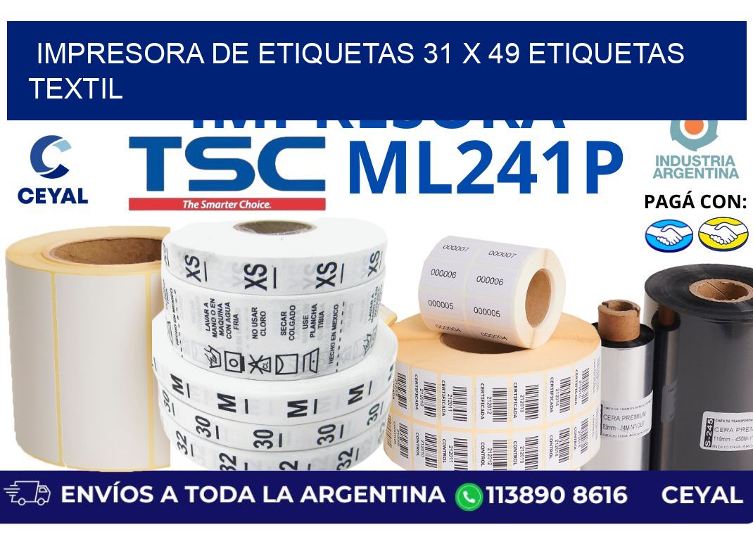 impresora de etiquetas 31 x 49 etiquetas textil