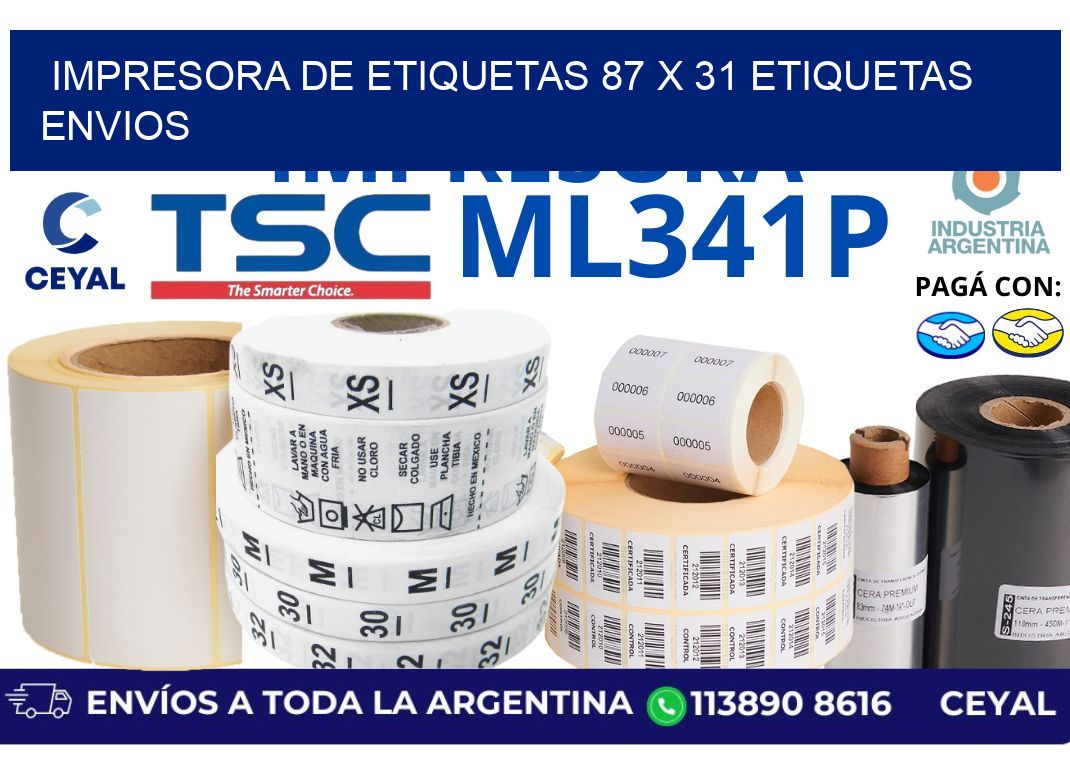 impresora de etiquetas 87 x 31 etiquetas envios