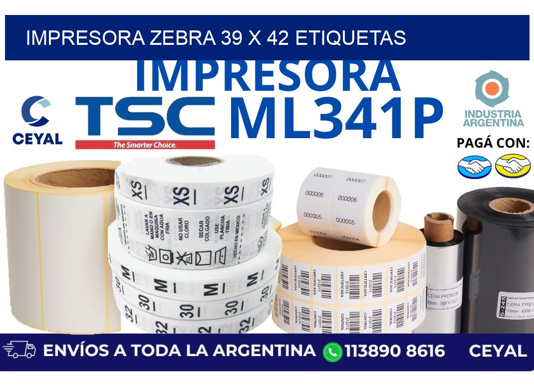 impresora zebra 39 x 42 etiquetas