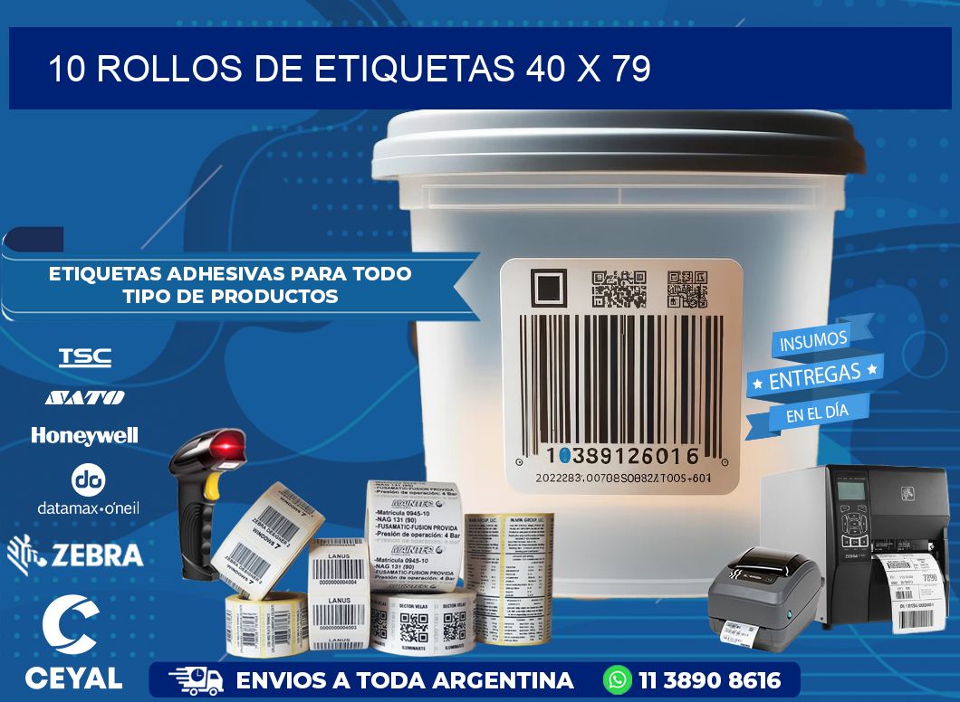 10 ROLLOS DE ETIQUETAS 40 x 79