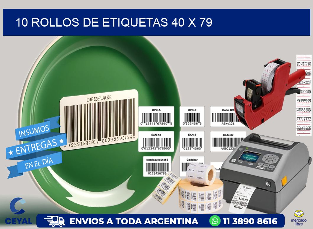 10 ROLLOS DE ETIQUETAS 40 x 79