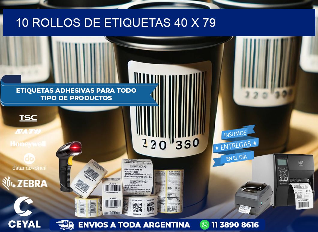 10 ROLLOS DE ETIQUETAS 40 x 79