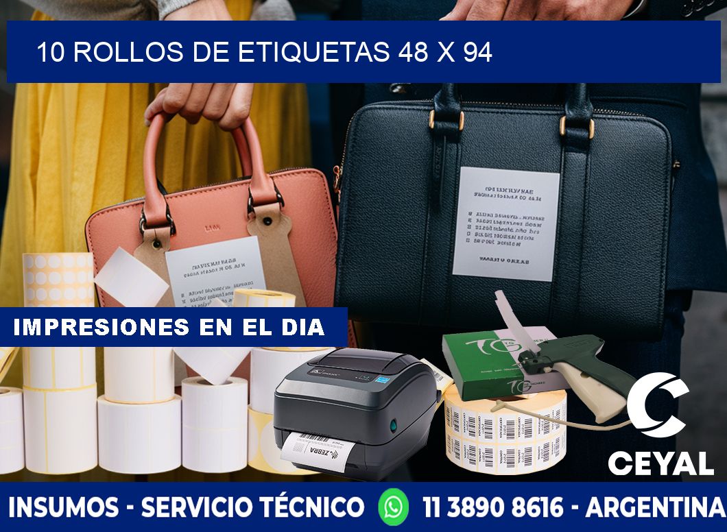 10 ROLLOS DE ETIQUETAS 48 x 94