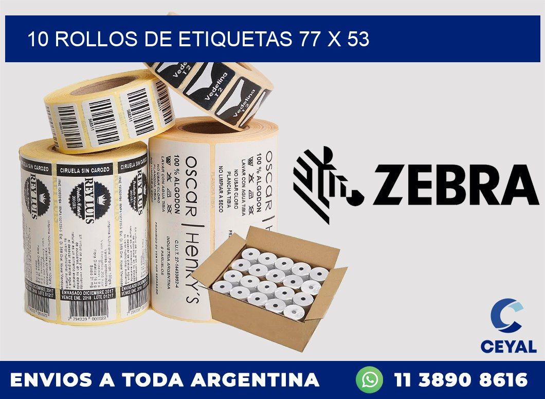 10 ROLLOS DE ETIQUETAS 77 x 53