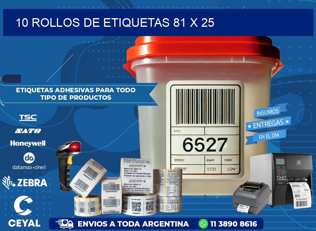 10 ROLLOS DE ETIQUETAS 81 x 25