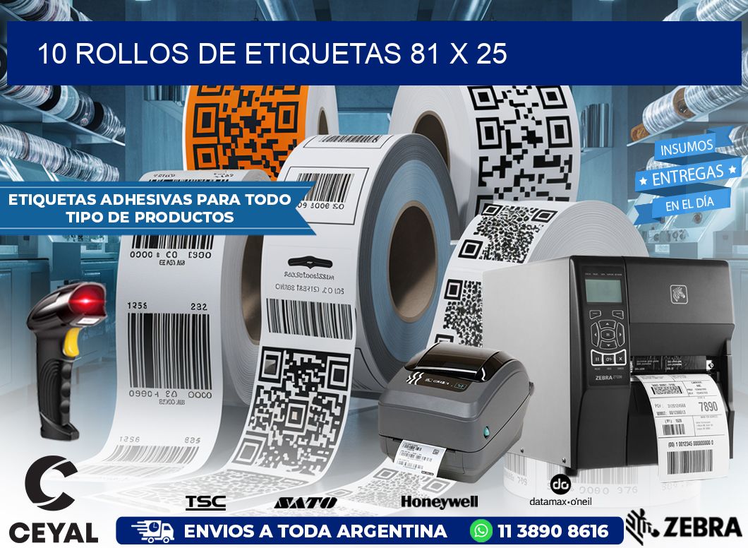 10 ROLLOS DE ETIQUETAS 81 x 25