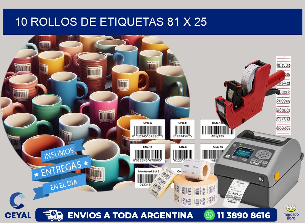 10 ROLLOS DE ETIQUETAS 81 x 25