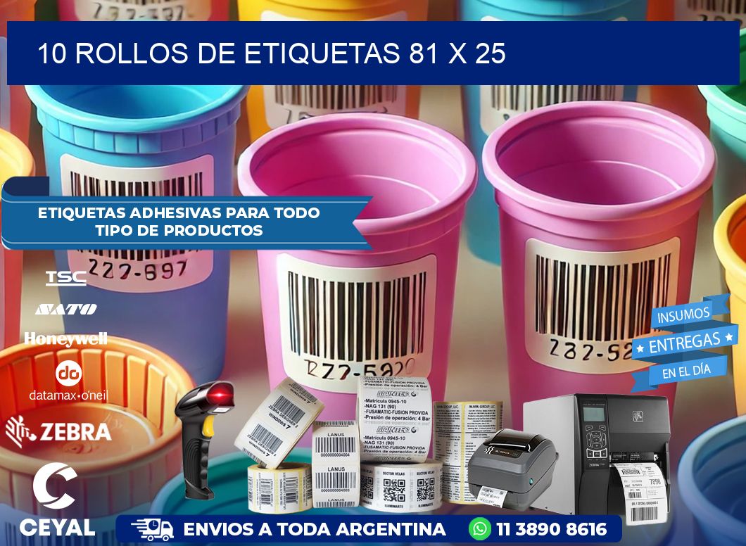 10 ROLLOS DE ETIQUETAS 81 x 25