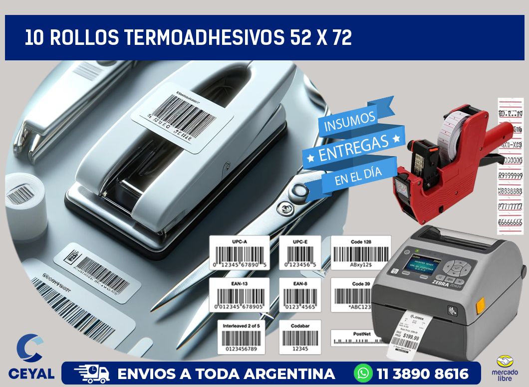 10 ROLLOS TERMOADHESIVOS 52 x 72