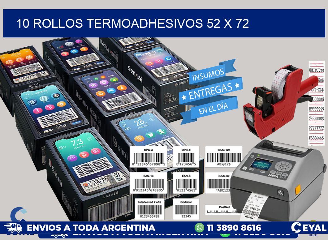 10 ROLLOS TERMOADHESIVOS 52 x 72
