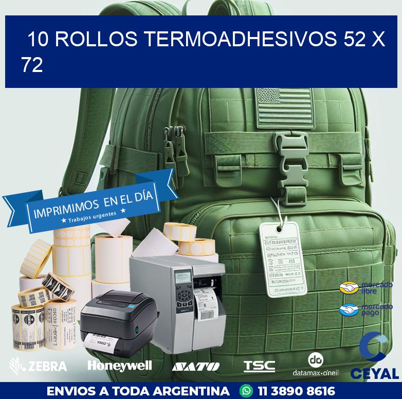 10 ROLLOS TERMOADHESIVOS 52 x 72