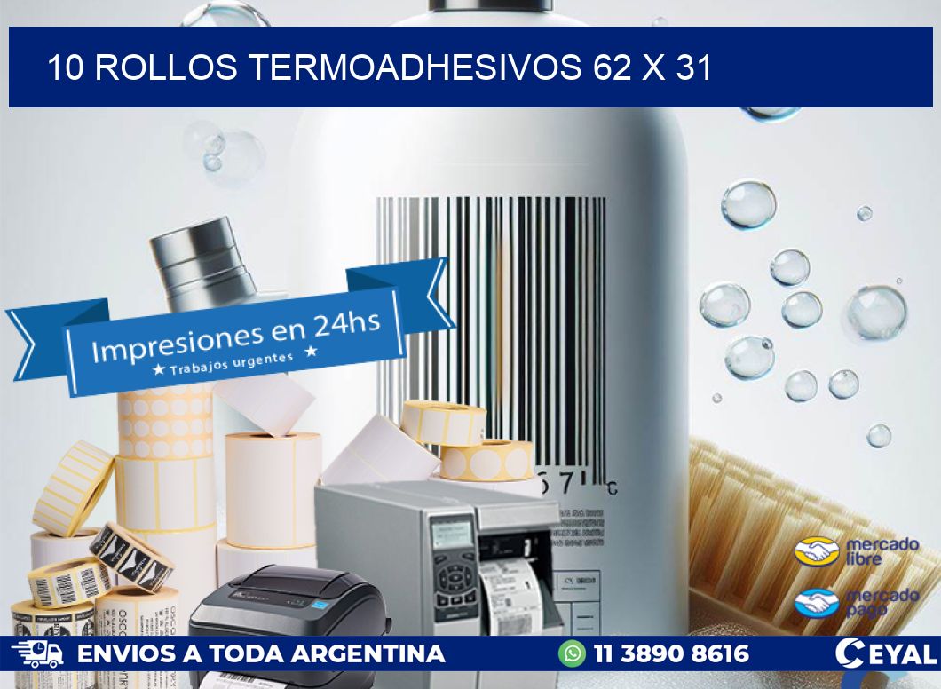 10 ROLLOS TERMOADHESIVOS 62 x 31