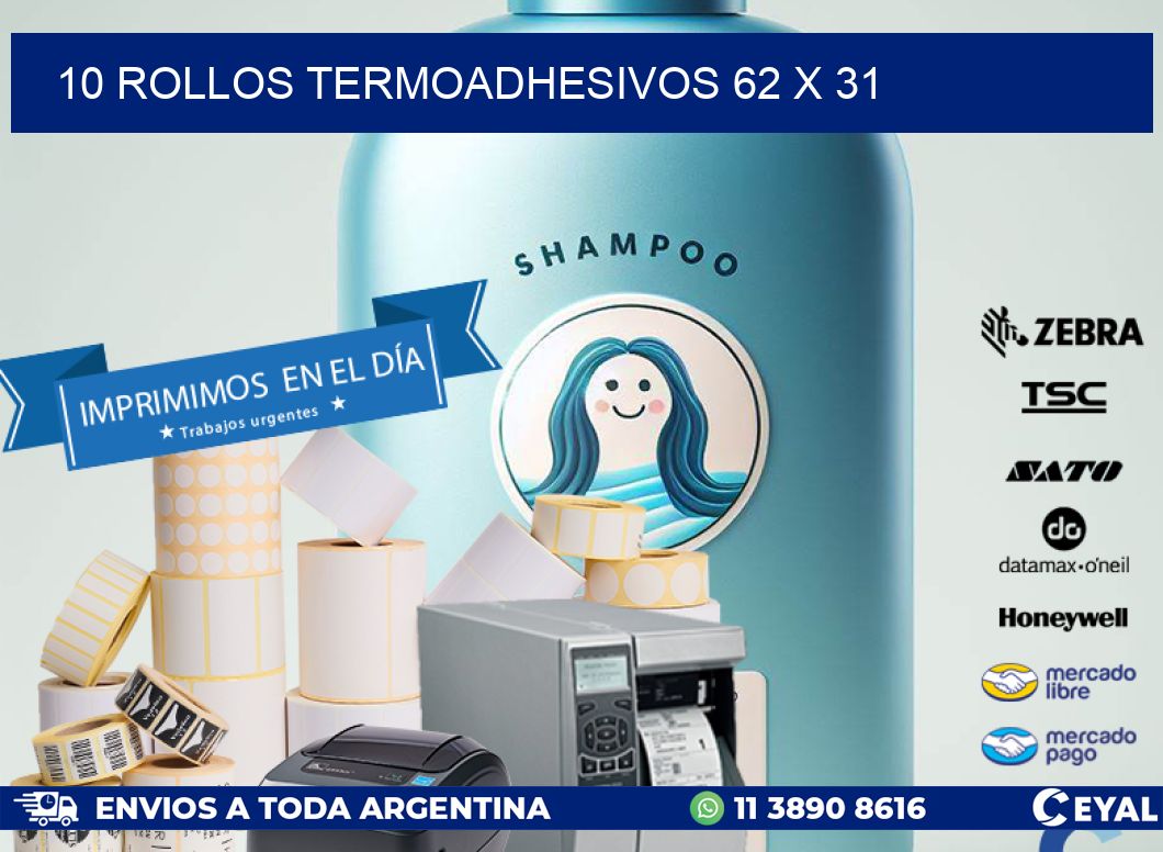 10 ROLLOS TERMOADHESIVOS 62 x 31