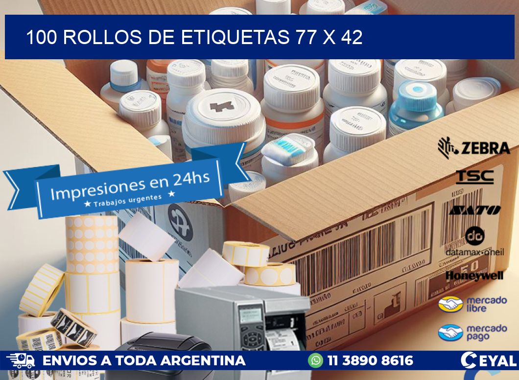 100 ROLLOS DE ETIQUETAS 77 x 42
