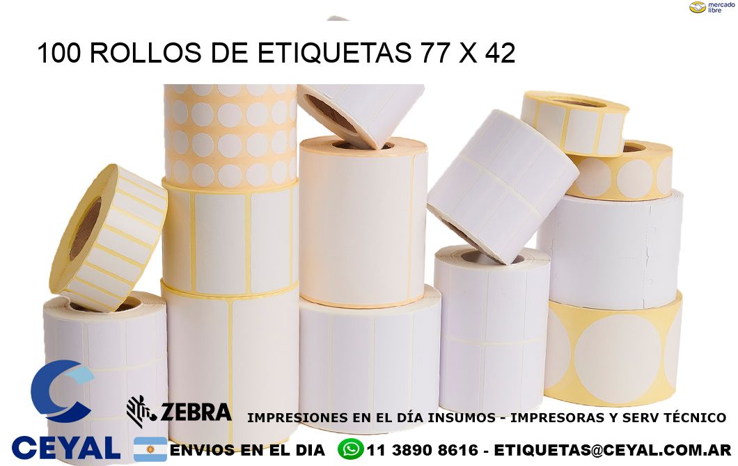100 ROLLOS DE ETIQUETAS 77 x 42