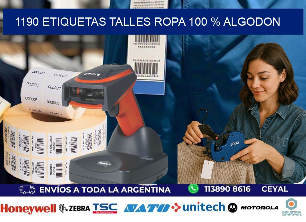 1190 ETIQUETAS TALLES ROPA 100 % ALGODON