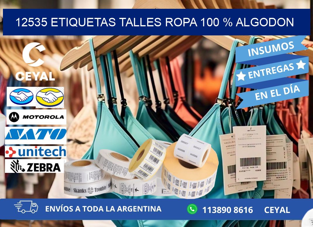 12535 ETIQUETAS TALLES ROPA 100 % ALGODON
