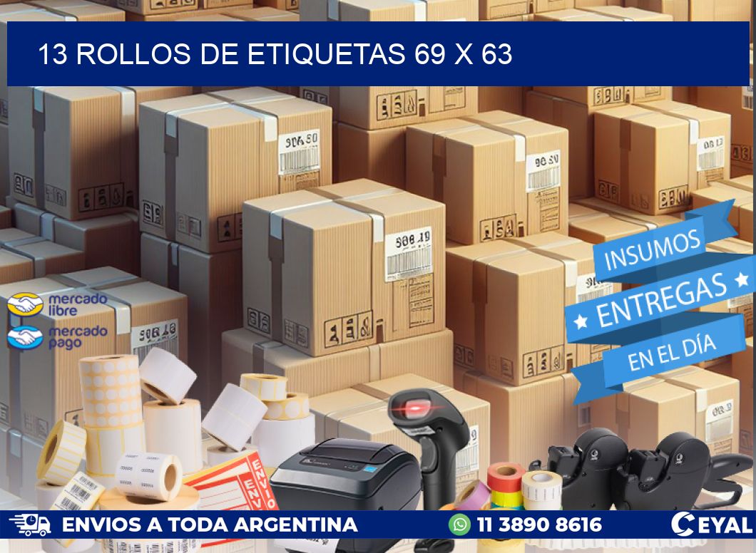 13 ROLLOS DE ETIQUETAS 69 x 63