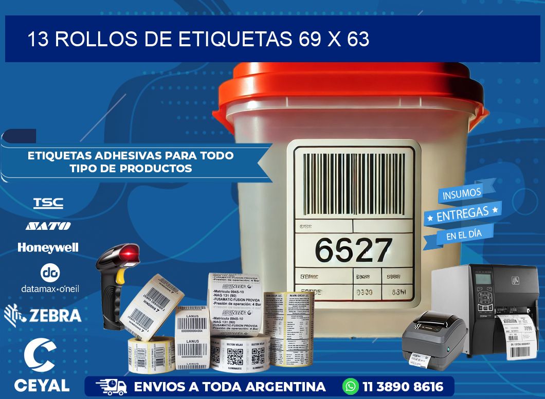 13 ROLLOS DE ETIQUETAS 69 x 63