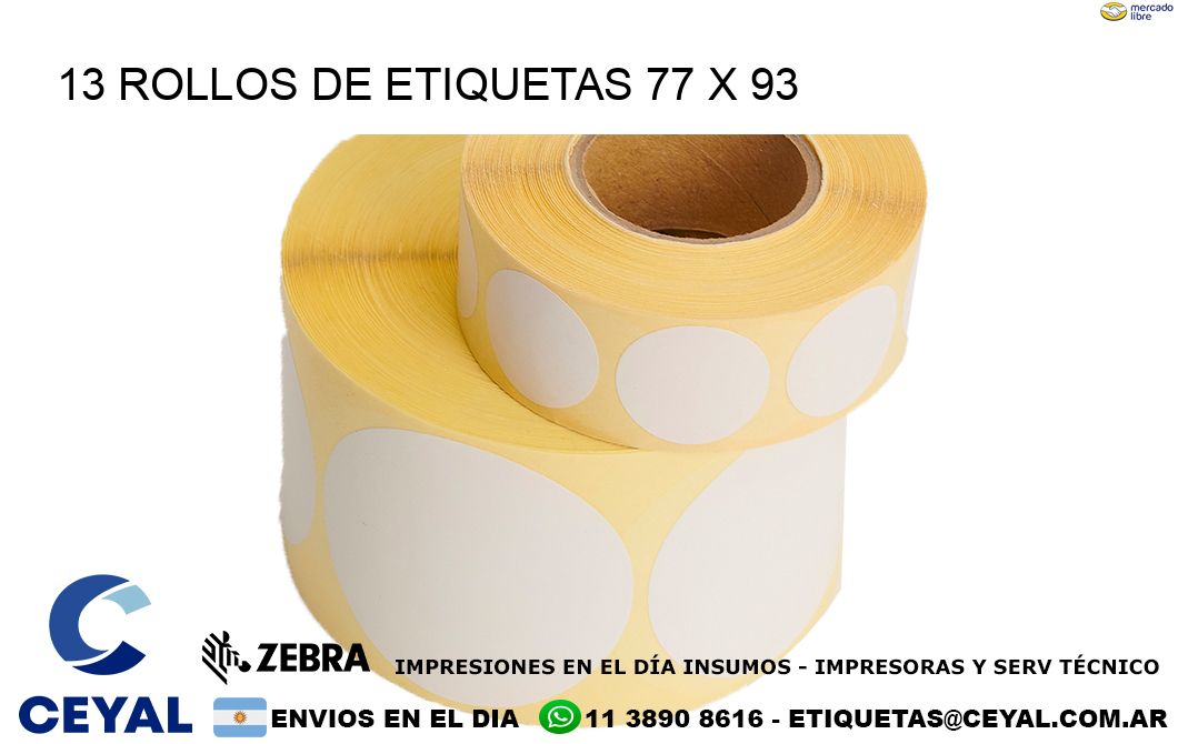 13 ROLLOS DE ETIQUETAS 77 x 93