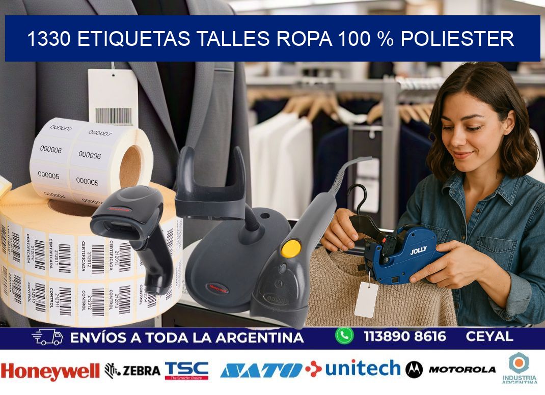 1330 ETIQUETAS TALLES ROPA 100 % POLIESTER