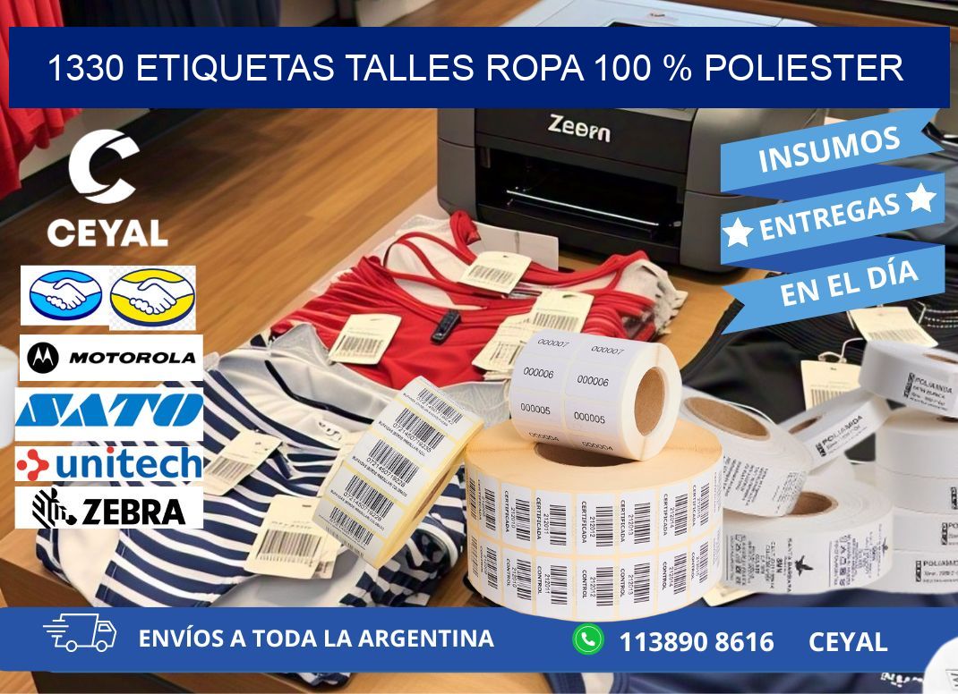 1330 ETIQUETAS TALLES ROPA 100 % POLIESTER