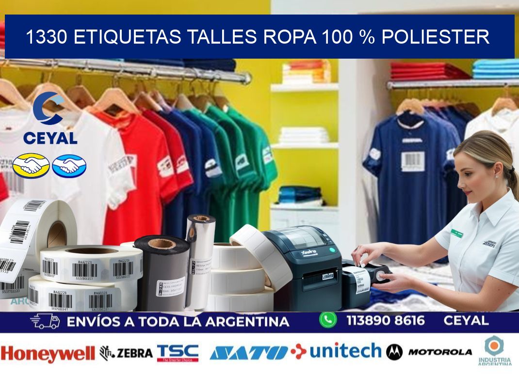 1330 ETIQUETAS TALLES ROPA 100 % POLIESTER